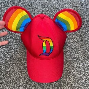 Disneyland Resort Mickey Mouse Ears Baseball Cap Hat Pride Red Rainbow EUC